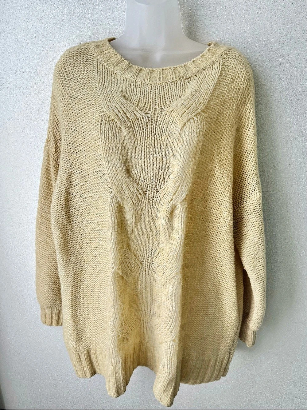 Aerie Cable Knit Sweater M Yellow Wool Blend Oversized